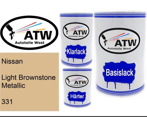 Nissan, Light Brownstone Metallic, 331: 500ml Lackdose + 500ml Klarlack + 250ml Härter - Set, von ATW Autoteile West.